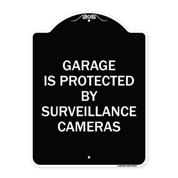 Signmission Garage Is Protected by Surveillance Cameras Heavy-Gauge Aluminum Sign, 24" H, BW-1824-23937 A-DES-BW-1824-23937 - main